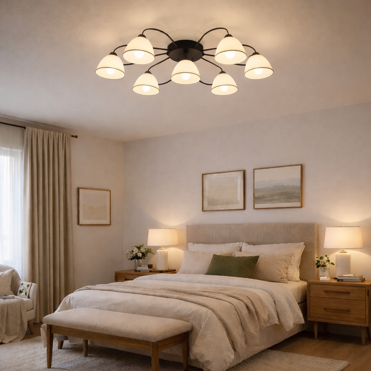 140/2033荷-6+1半吸頂燈 / E27×6+1