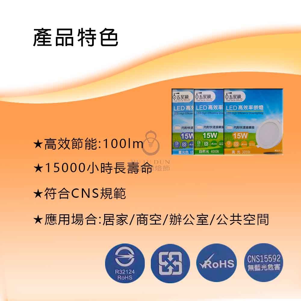 【五星級】LED 高效率崁燈 Ø150mm 15W