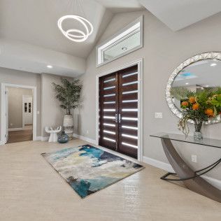 There is a large mirror in the middle of the room.