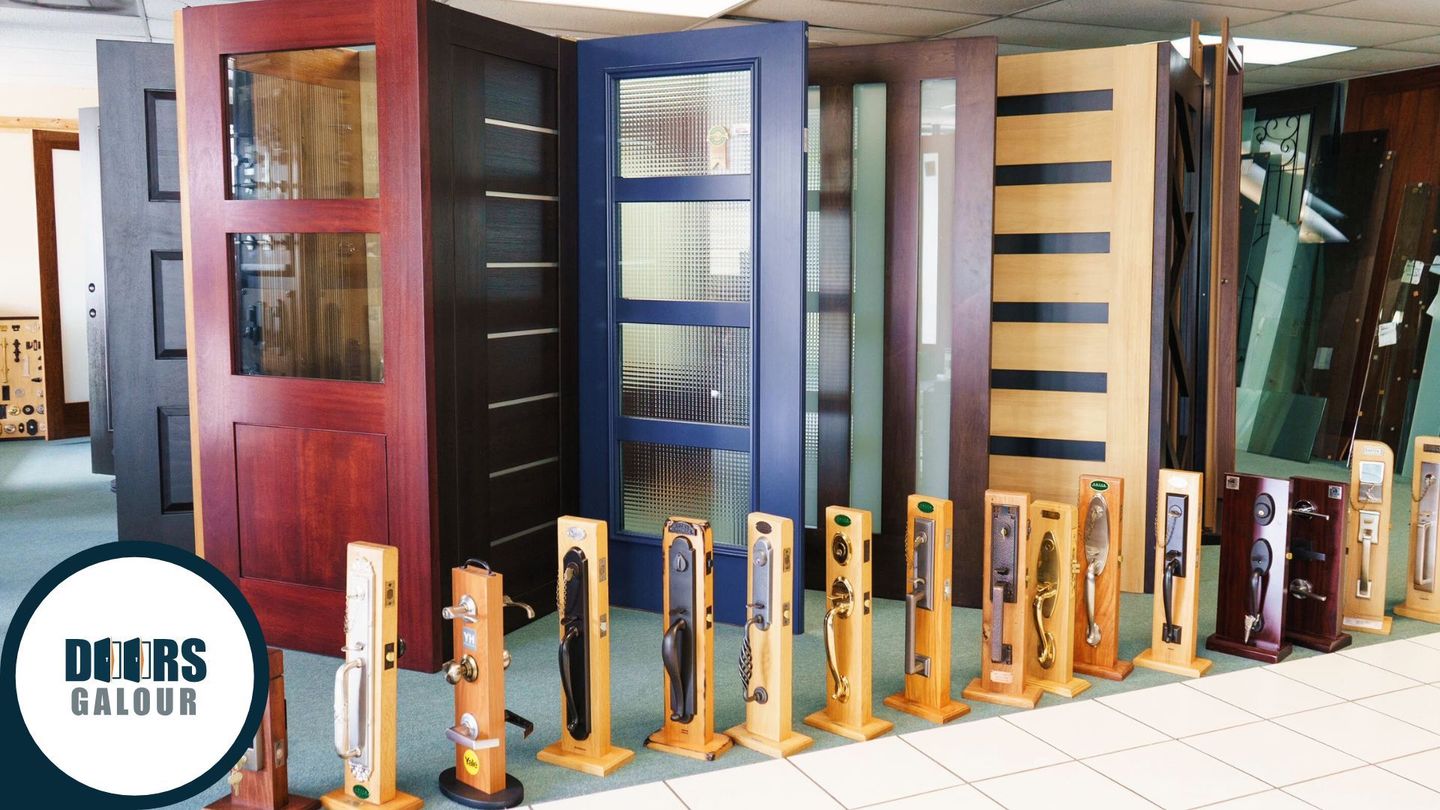 A display of different types of doors in a store