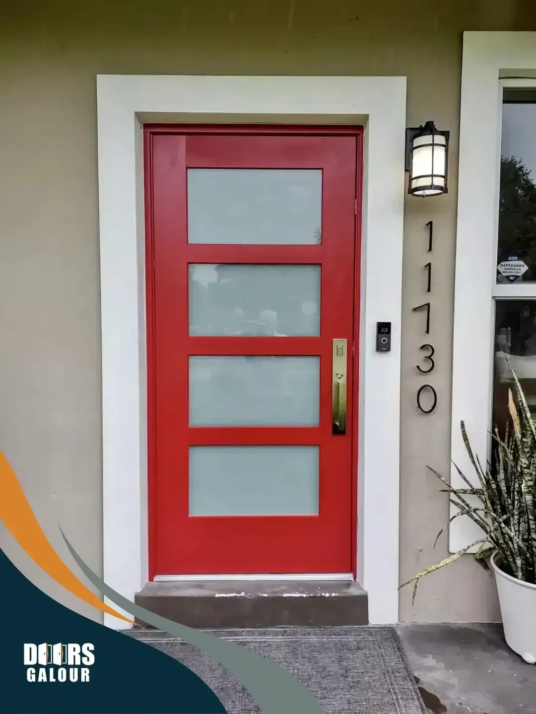 Custom hurricane ready impact doors in South Florida A red impact door with glass in South Florida