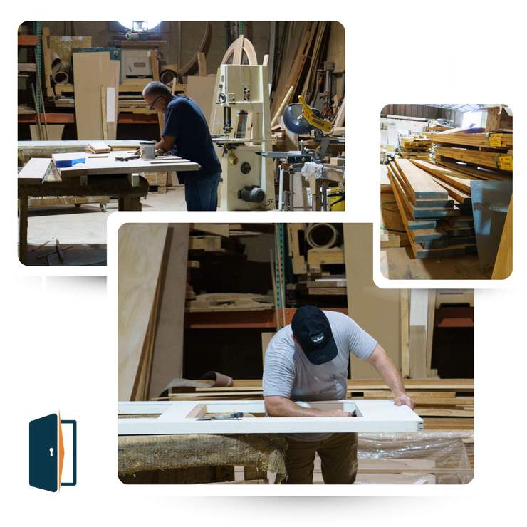 A man is working on a piece of wood in a factory.