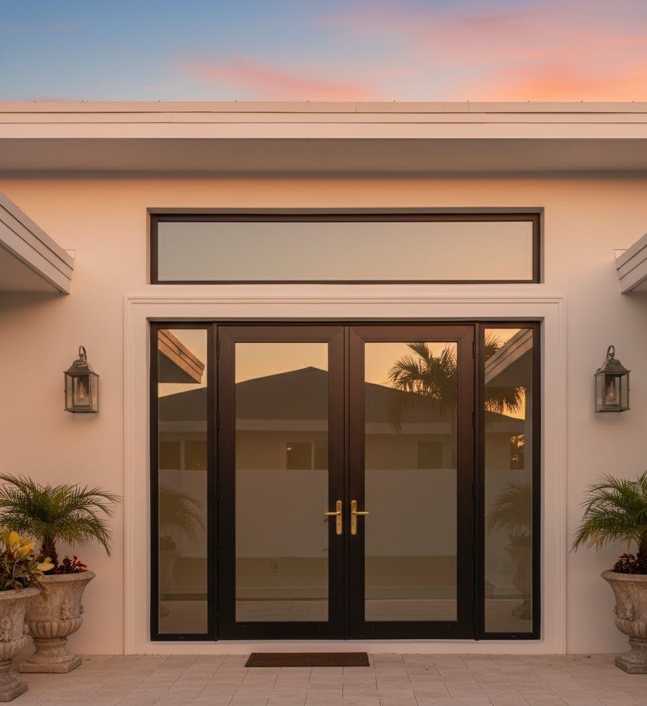 A pair of wooden sliding barn doors in a living room in Miami.
