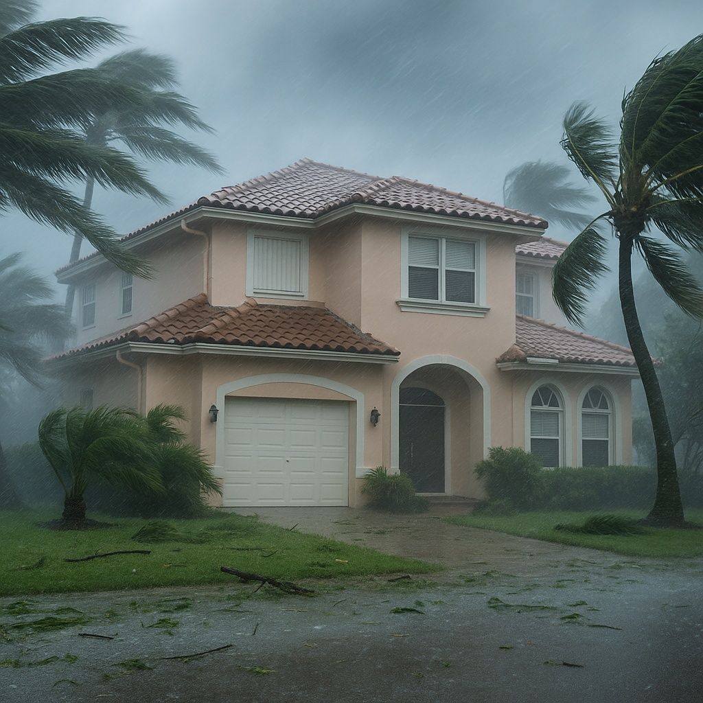 A house resists a hurricane in a hurricane-prone area