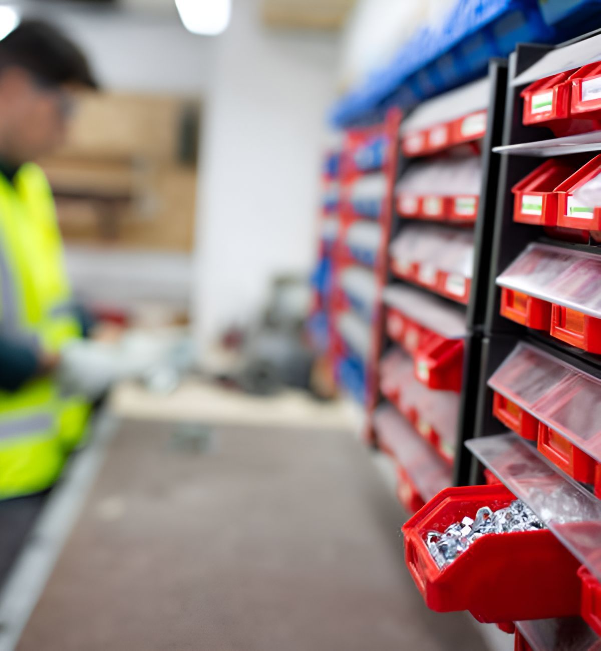 A Man In A Yellow Vest Is Working In A Warehouse — Illawarra Fasteners Pty Ltd In Unanderra, NSW