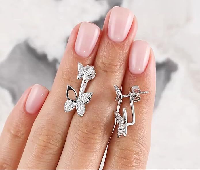 Butterfly Jacket Diamond (0.28ct) Earrings, 14k Gold Butterfly Stud Earrings