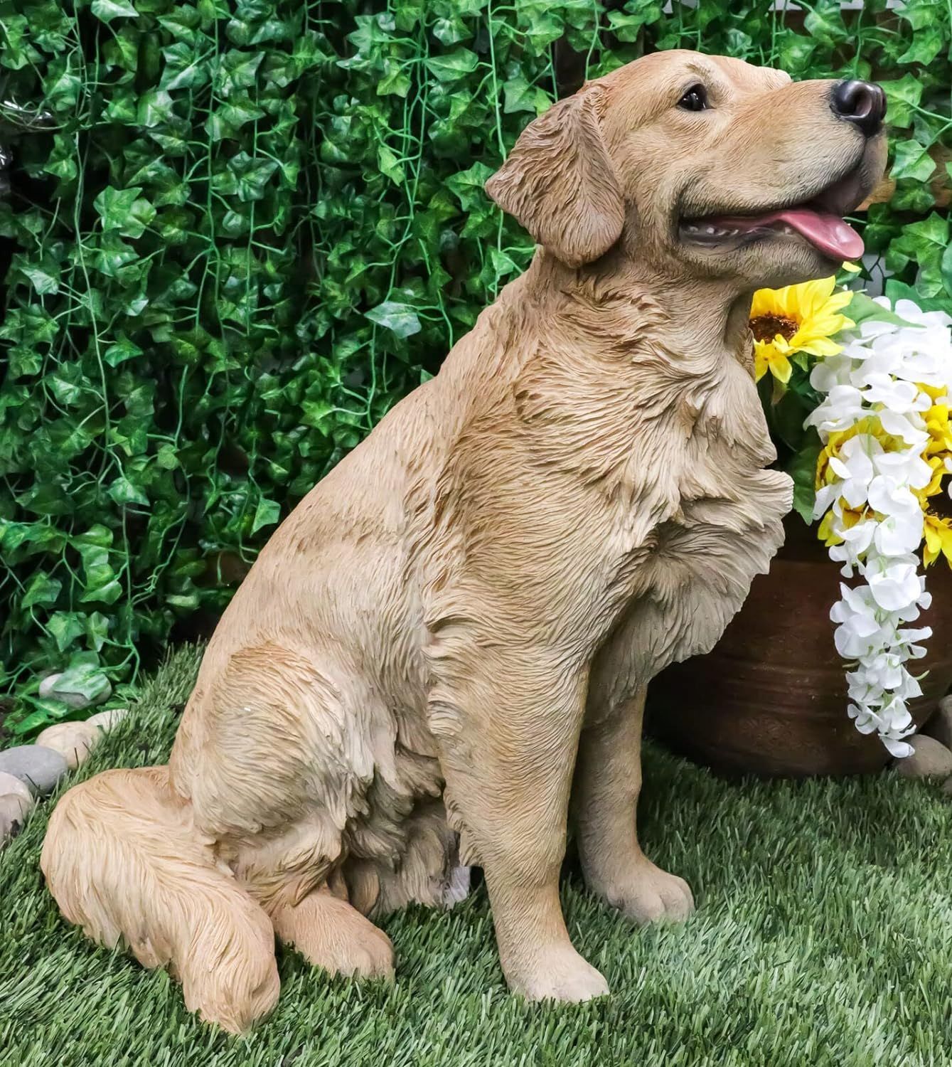 Lifelike Realistic Buddy Golden Retriever Statue 20.5