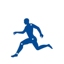 Une silhouette bleue d'un homme qui court avec des articulations illustrées.