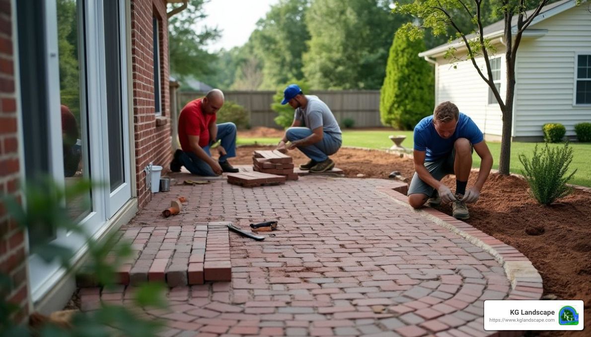 Brick patio under construction - brick patio installation near me