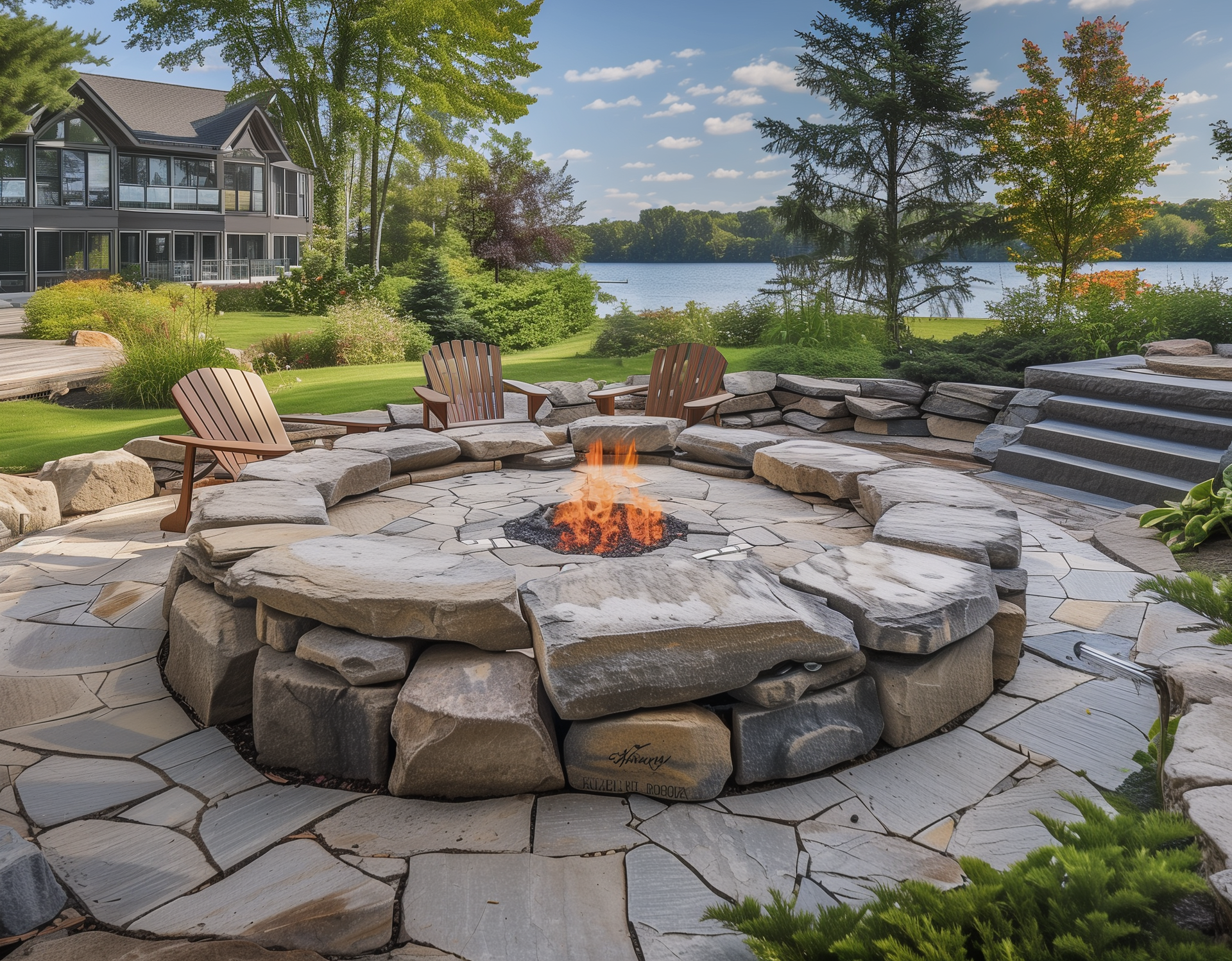 natural stone backyard firepit