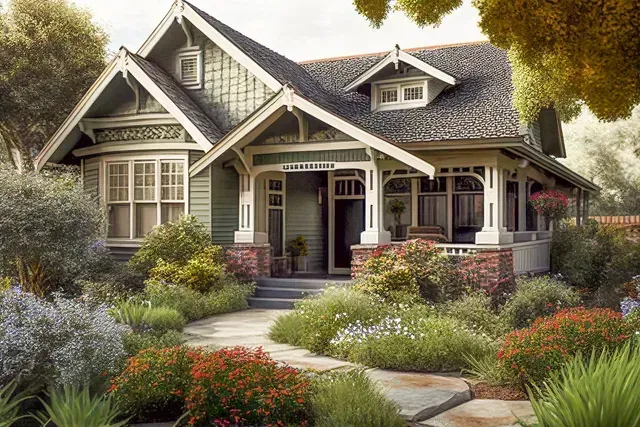 A house with a porch and a walkway in front of it