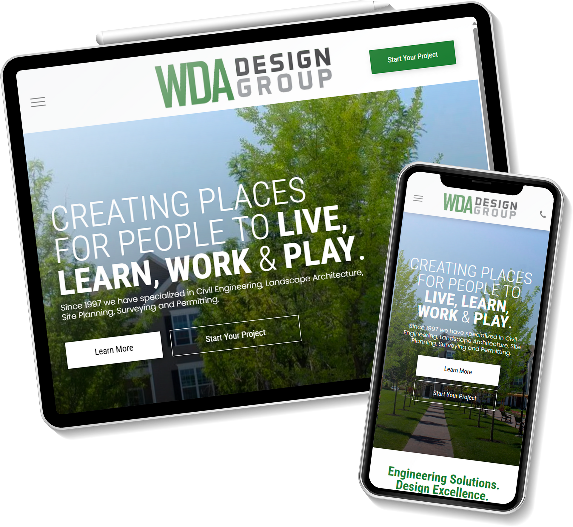 Two white t-shirts, front and back, with the 