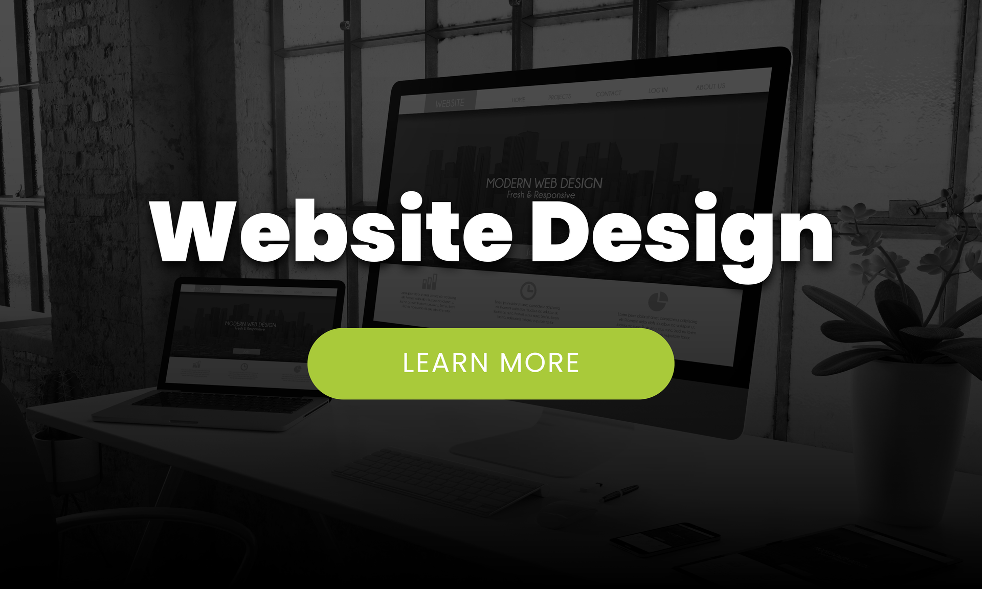 Website design, computer setup, desk, with 