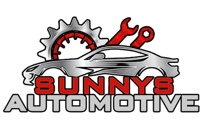 The logo for sunny 's automotive has a blue gear and a car in it.