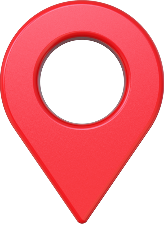 A red pin with a hole in the middle on a white background