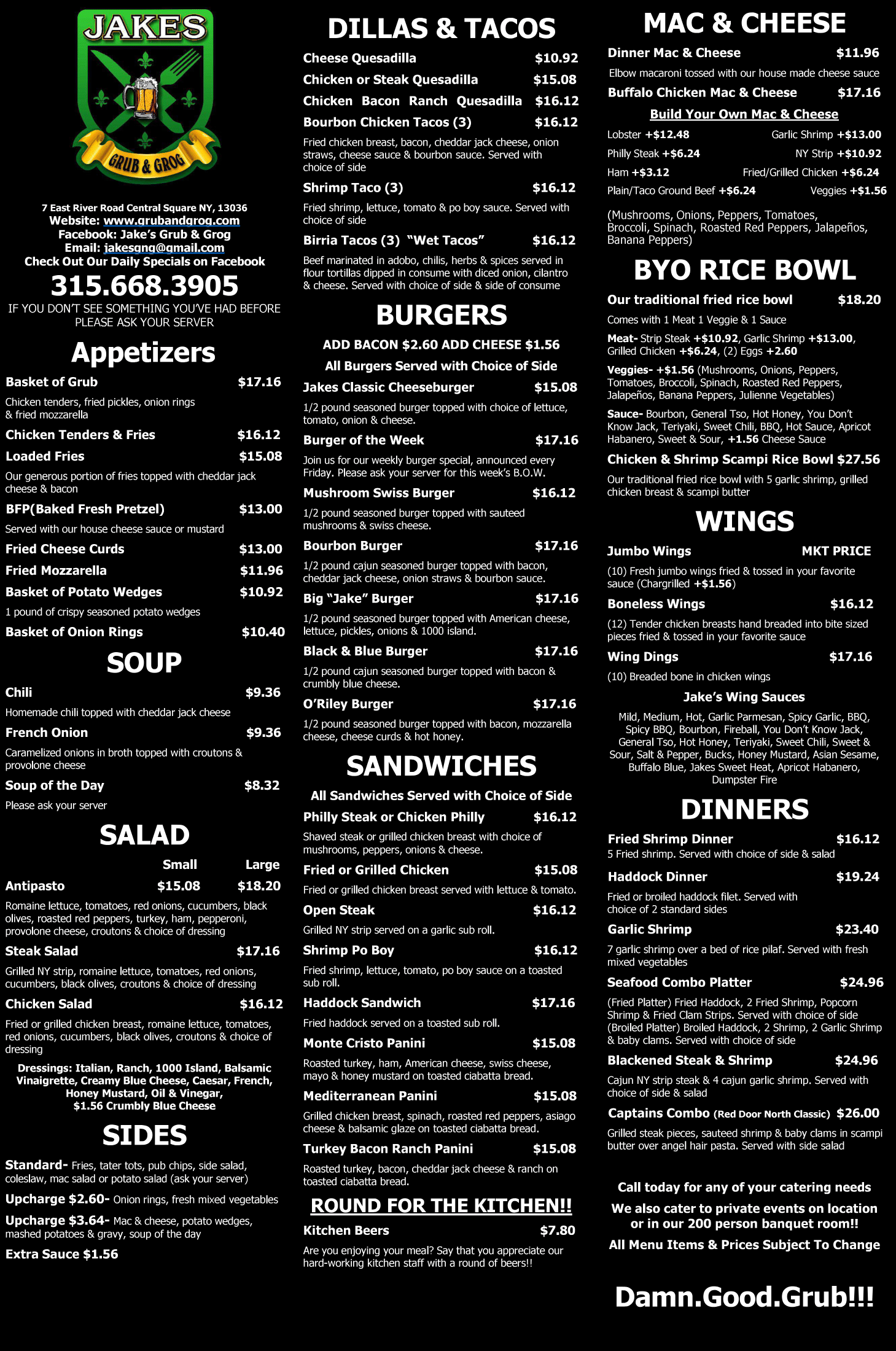 Jake's Menu 2024