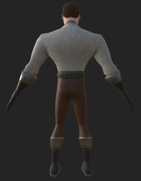 A 3d model of a man in a green shirt and brown pants