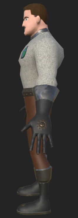 A cartoon character with a green shirt and brown pants