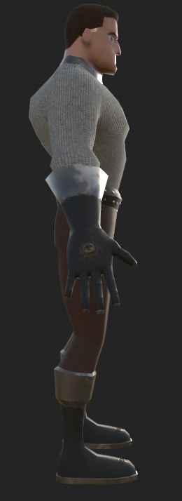 A man in a green shirt and brown pants is standing on a black background.