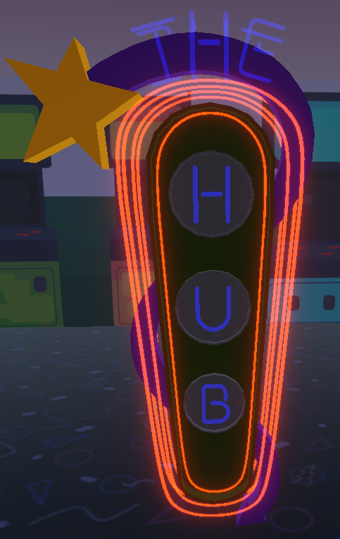 A neon sign for the hub with a star on top of it.