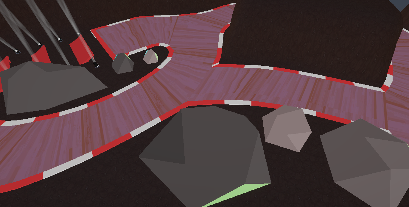 A computer generated image of a race track in a video game.