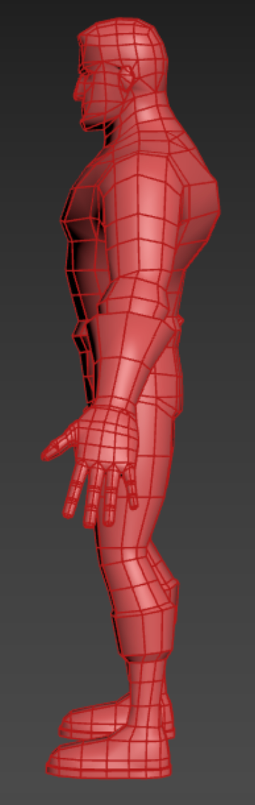 A low poly model of a man standing on a dark background.