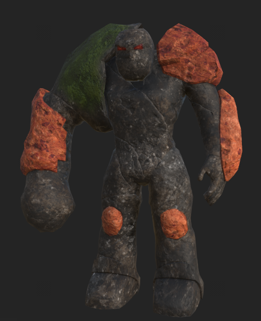 A 3d model of a rock monster with a black background.