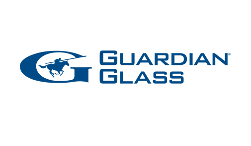 O logotipo da Guardian Glass é azul e tem um cavalo nele.