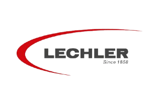 O logotipo da lechler é um oval vermelho e preto em um fundo branco.