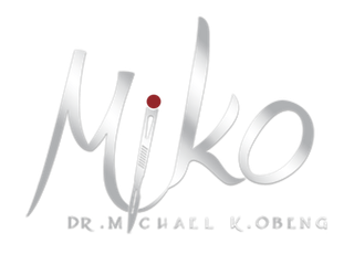 A silver and white logo for dr. michael koberg