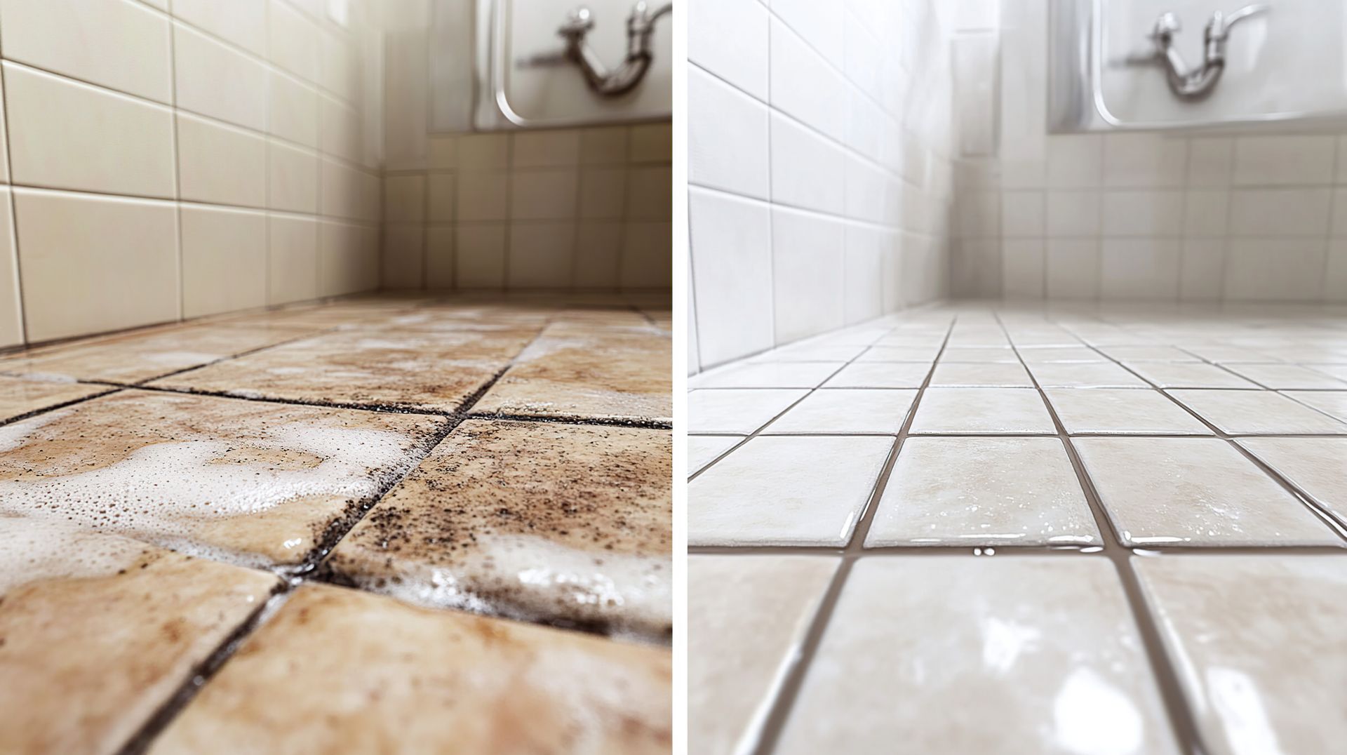 Two pictures of a bathroom before and after being remodeled.