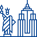 blue icon of statue of liberty and empire state building