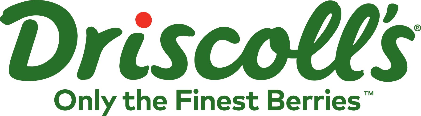 Driscoll's logo: green text with a red dot, "Only the Finest Berries" below.