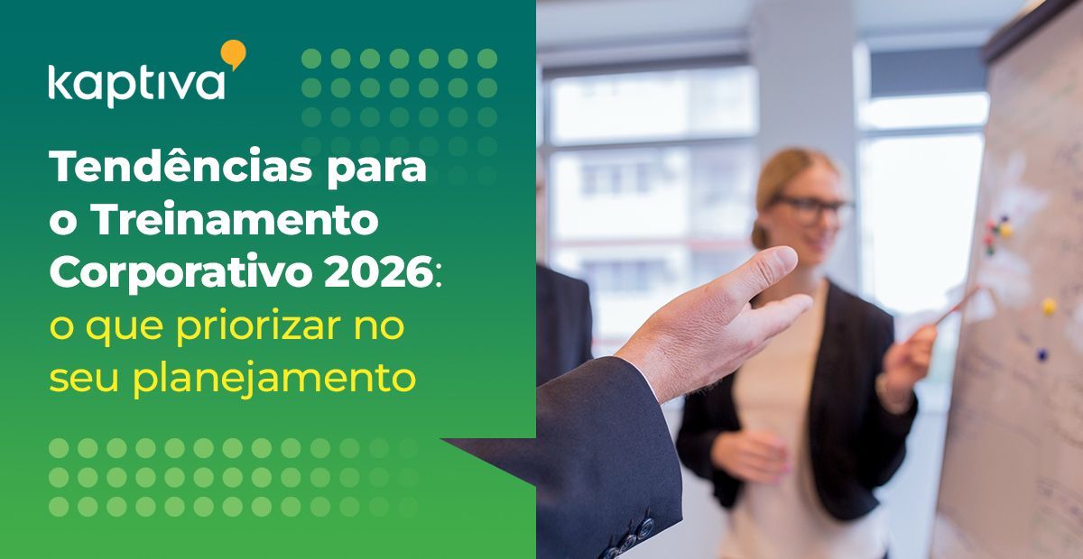 Capa com título Tendências Treinamento 2026 e gráfico ascendente, ilustrando o futuro do T&D com IA