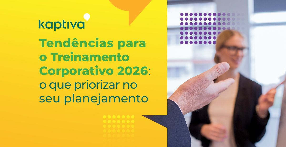 Capa com título Tendências Treinamento 2026 e gráfico ascendente, ilustrando o futuro do T&D com IA