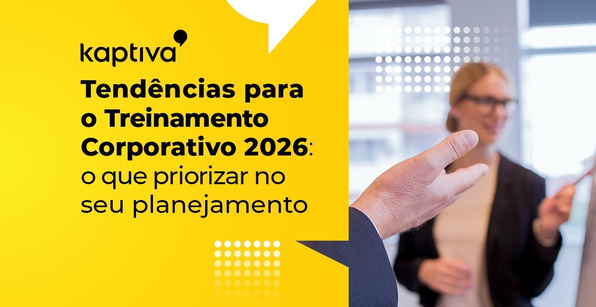 Capa com título Tendências Treinamento 2026 e gráfico ascendente, ilustrando o futuro do T&D com IA