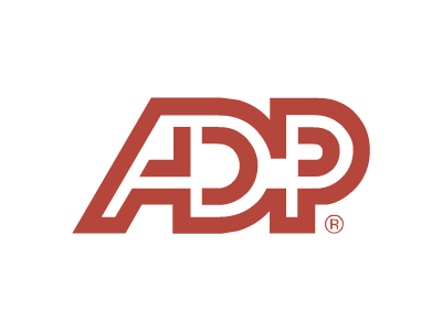 Logotipo da ADP em vermelho tijolo sobre fundo branco. As letras "ADP" são estilizadas e interligadas.