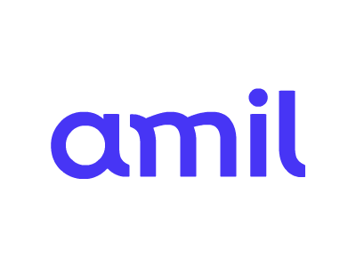 Logotipo "amil" azul sobre fundo branco.