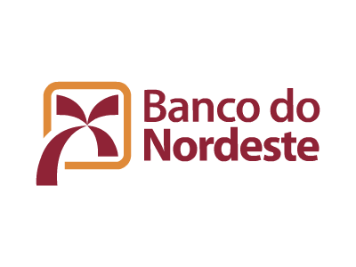 Logotipo do Banco do Nordeste. Apresenta uma flor estilizada cor de vinho dentro de um quadrado marrom, acompanhada de texto.