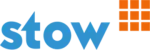 Een blauw en oranje logo voor stow op een witte achtergrond.
