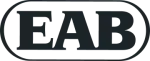 Een zwart-wit logo voor eab op een witte achtergrond.