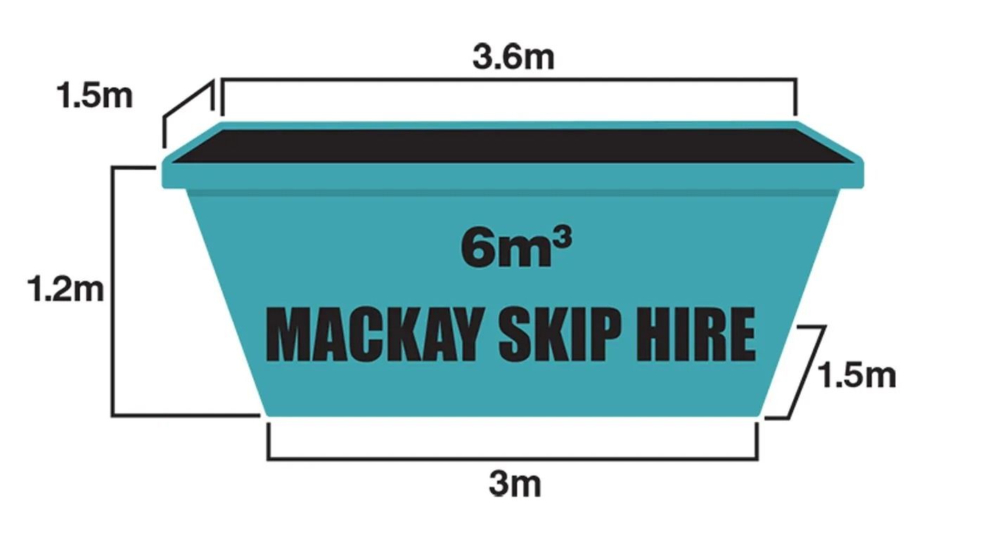 Blue Skip Bin With Dimensions and a Capacity of 6 Cubic Meters — Mackay Skip Hire In Andergrove, QLD
