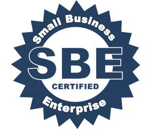 A small business enterprise certified logo on a white background