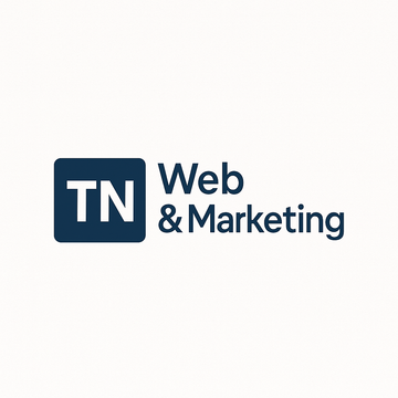 Logo with dark blue square containing 