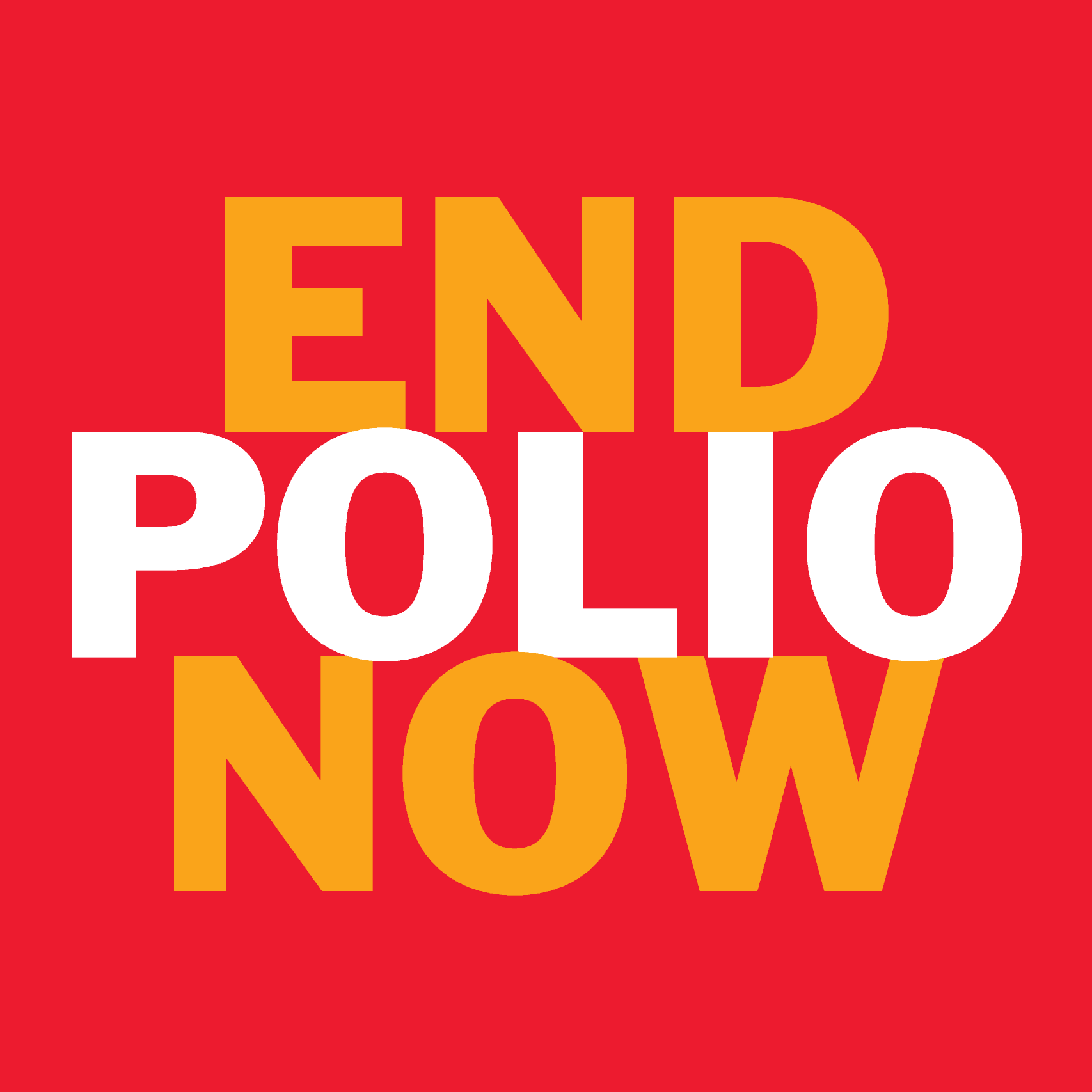 Logo for Rotary's polio efforts, yellow and white lettering on a red background