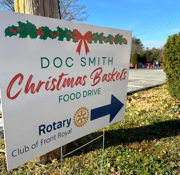 Event directional sign for the Doc Smith Christmas Baskets event