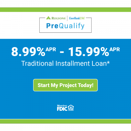 Ad for Regions Bank installment loan with rates from 8.99% to 15.99% APR. Includes a 