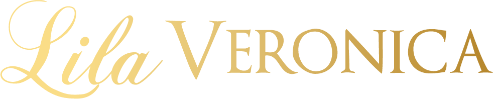 The word lila veronica is written in gold letters on a white background.