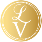 A gold circle with a white letter v inside of it.