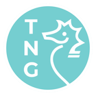Teal circle with white "TNG" and seahorse outline.